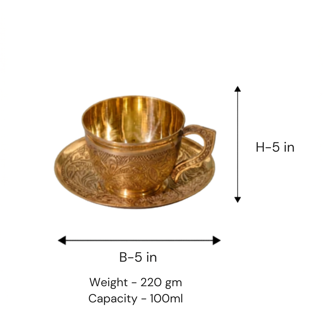 Brass Embossed Cup & Plate Set / Pital Chai Set