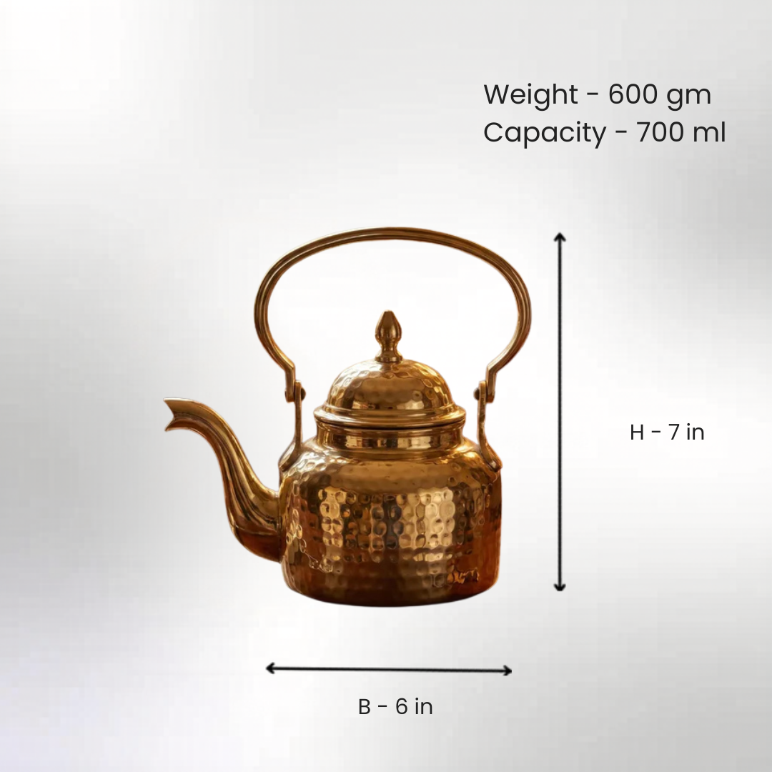Brass Hammered Kettle Set / Pital Chai Ketli with Cups