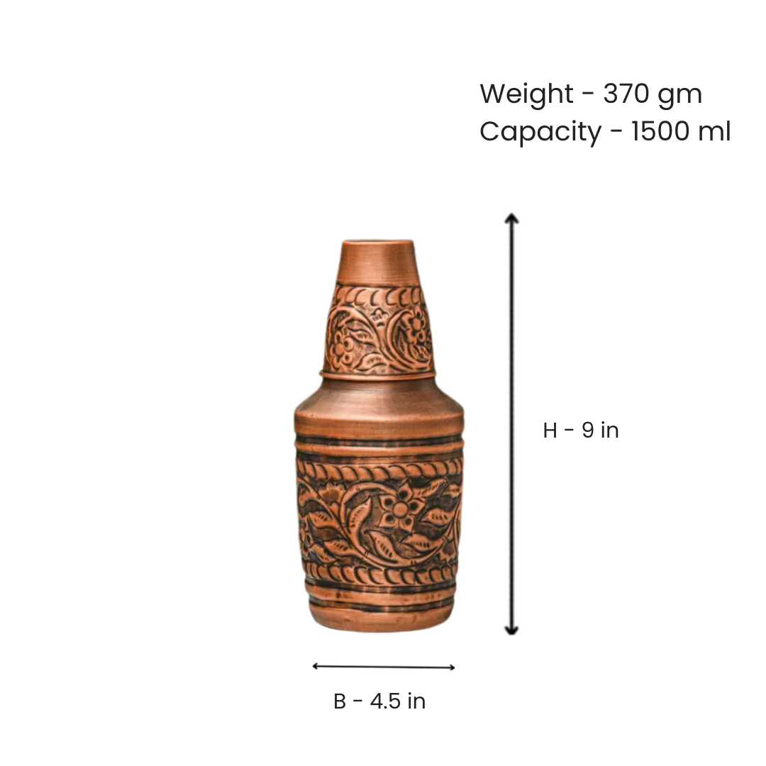 Copper Carving Jar / Tamba Water Jar - Engraved Surface