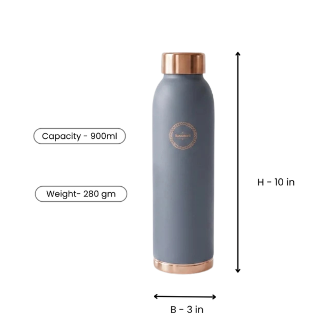 Gray Matte Jumbo Copper Water Bottle - 1L Capacity
