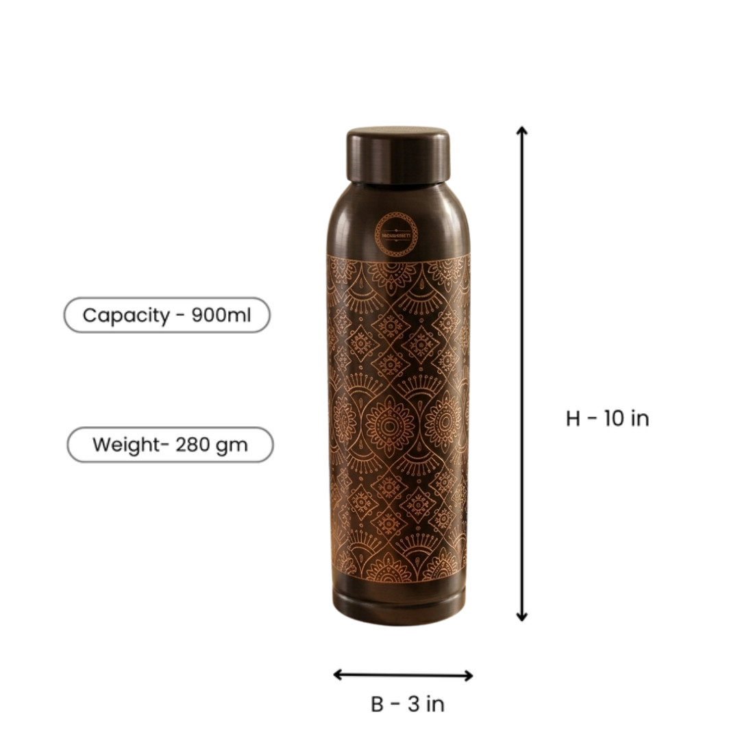 Antique Jumbo Copper Water Bottle - Large 1L Pure Copper