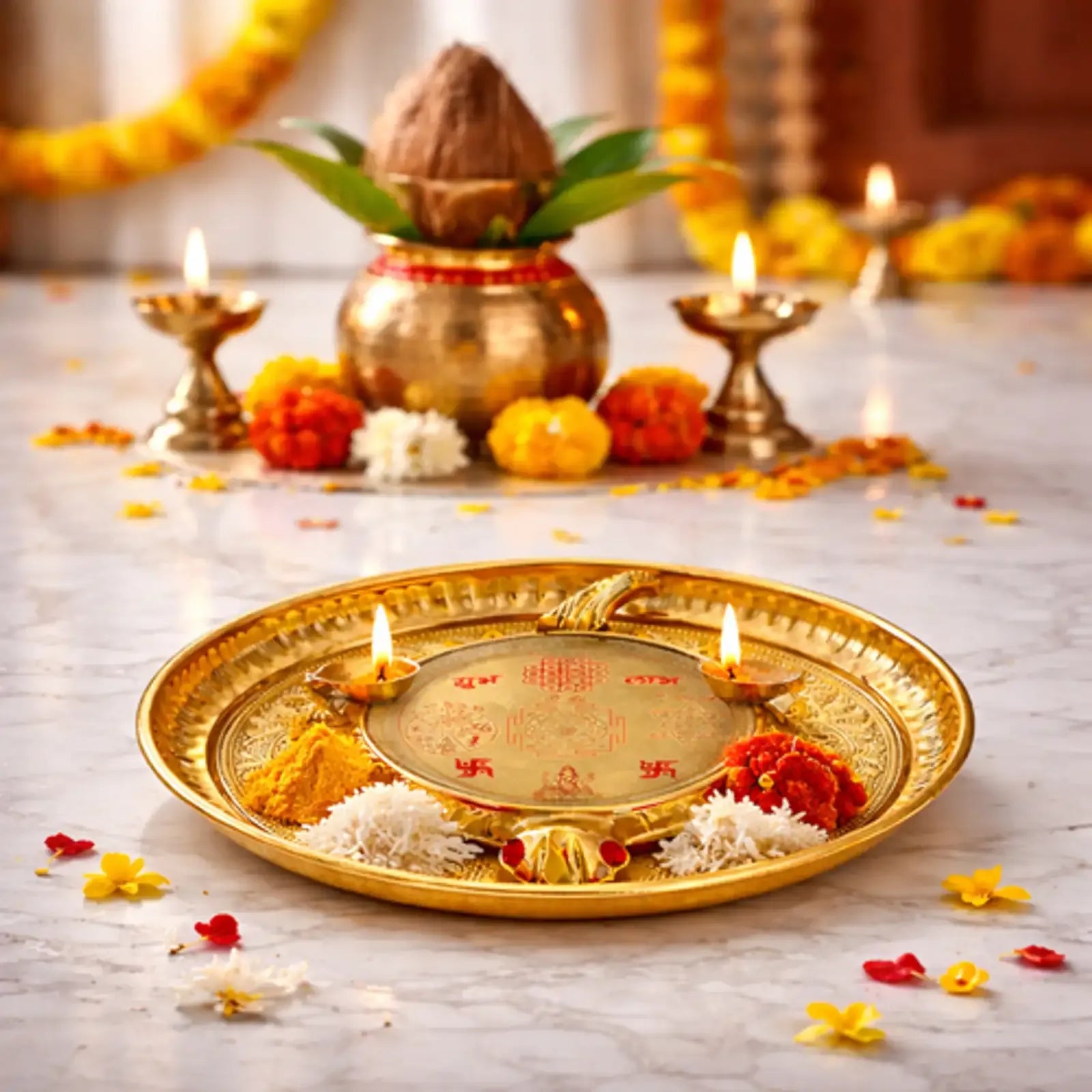 Sacred brass kachhua on a plate for puja room, used in Hindu rituals for stability, wealth, and spiritual protection.