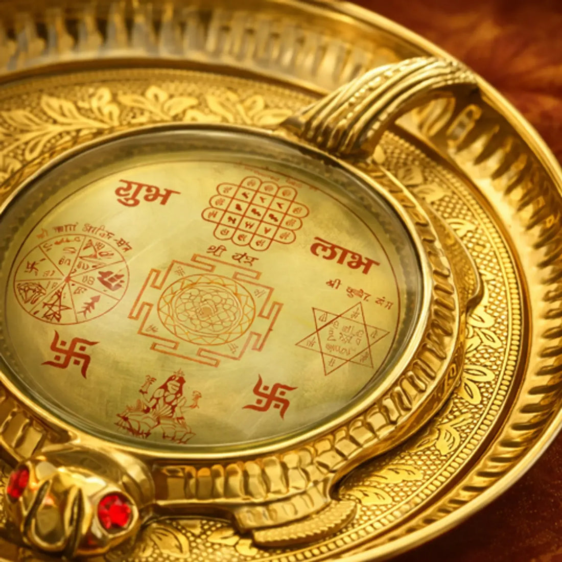 Sacred brass kachhua on a plate for puja room, used in Hindu rituals for stability, wealth, and spiritual protection.