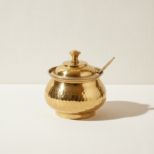 Brass Hammered Ghee Pot / Pital Ghee Dani - with Lid