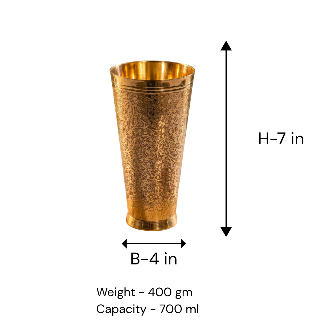 Brass Fancy Etching Juice Glass / Pital Tumbler