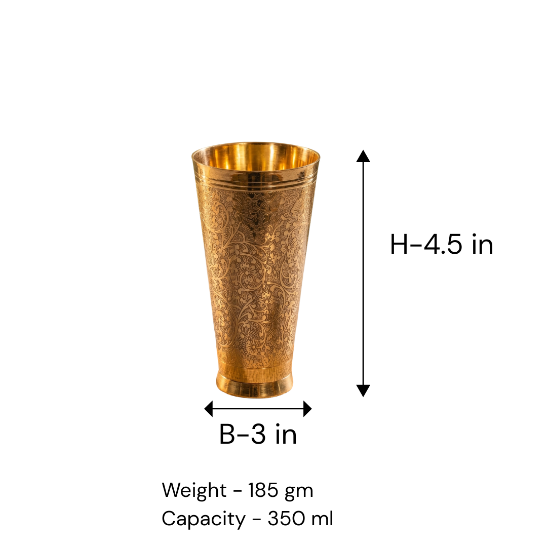 Brass Fancy Etching Juice Glass / Pital Tumbler