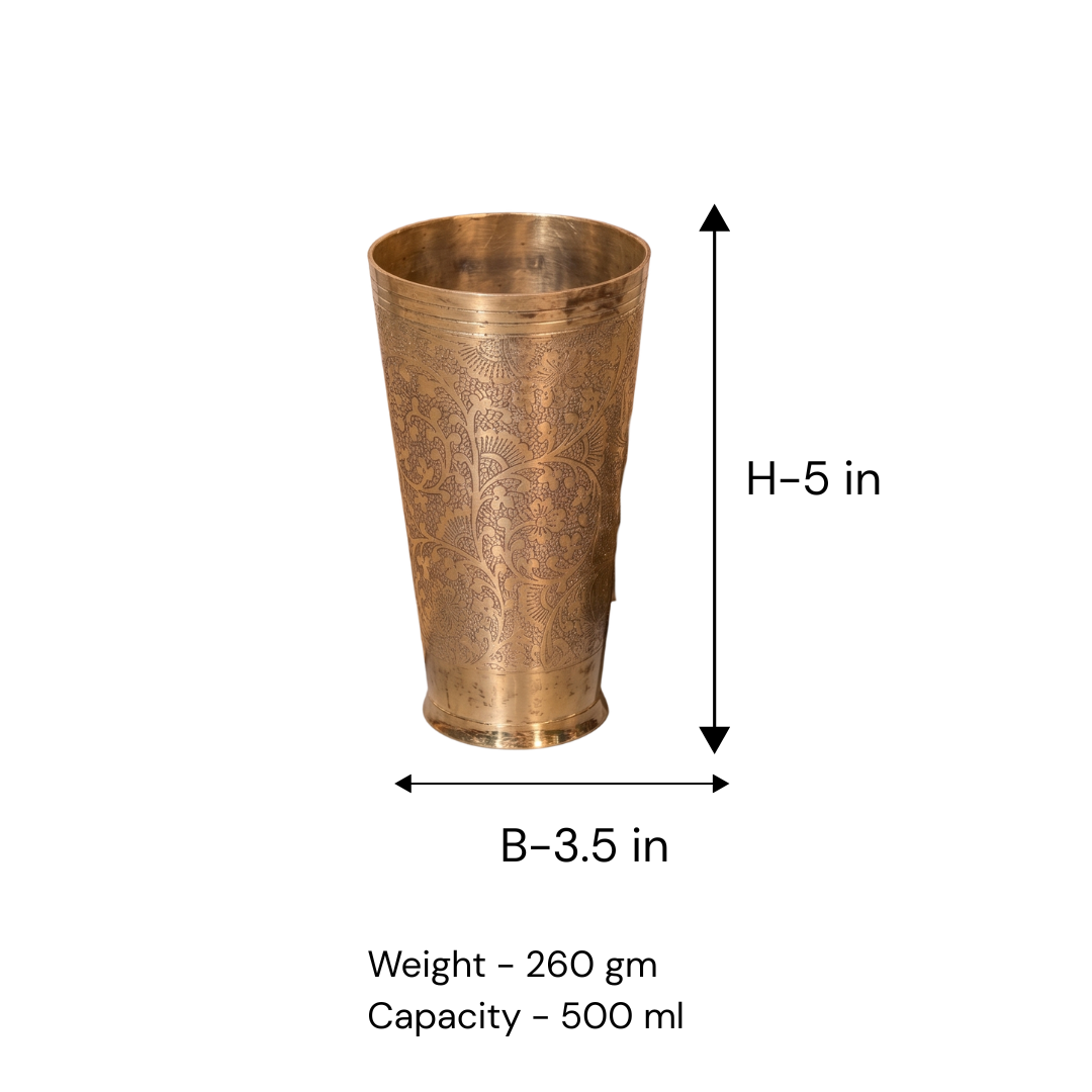 Brass Fancy Etching Juice Glass / Pital Tumbler