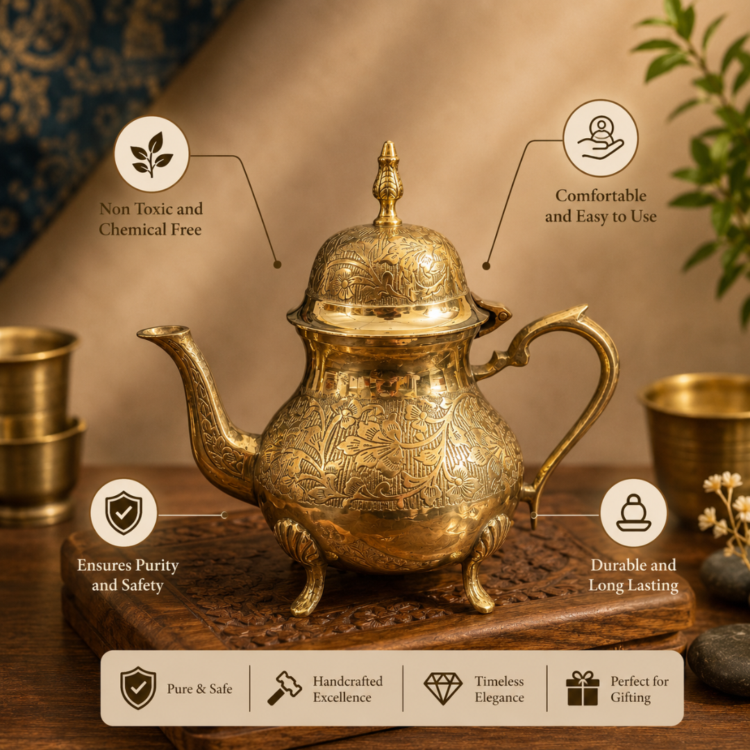 Brass Embossed Kettle / Pital Ketli - Textured Finish