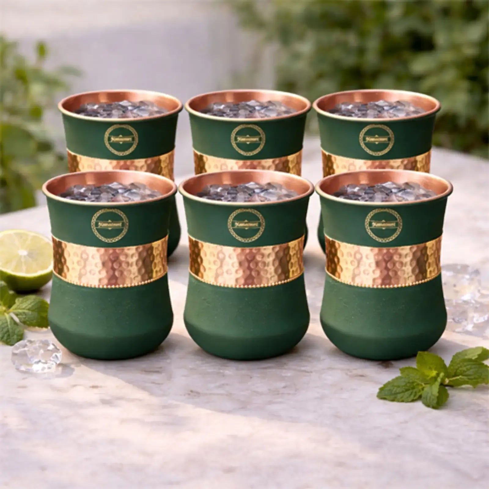 Copper Hammered Curved Glass - Green Tinted Finish