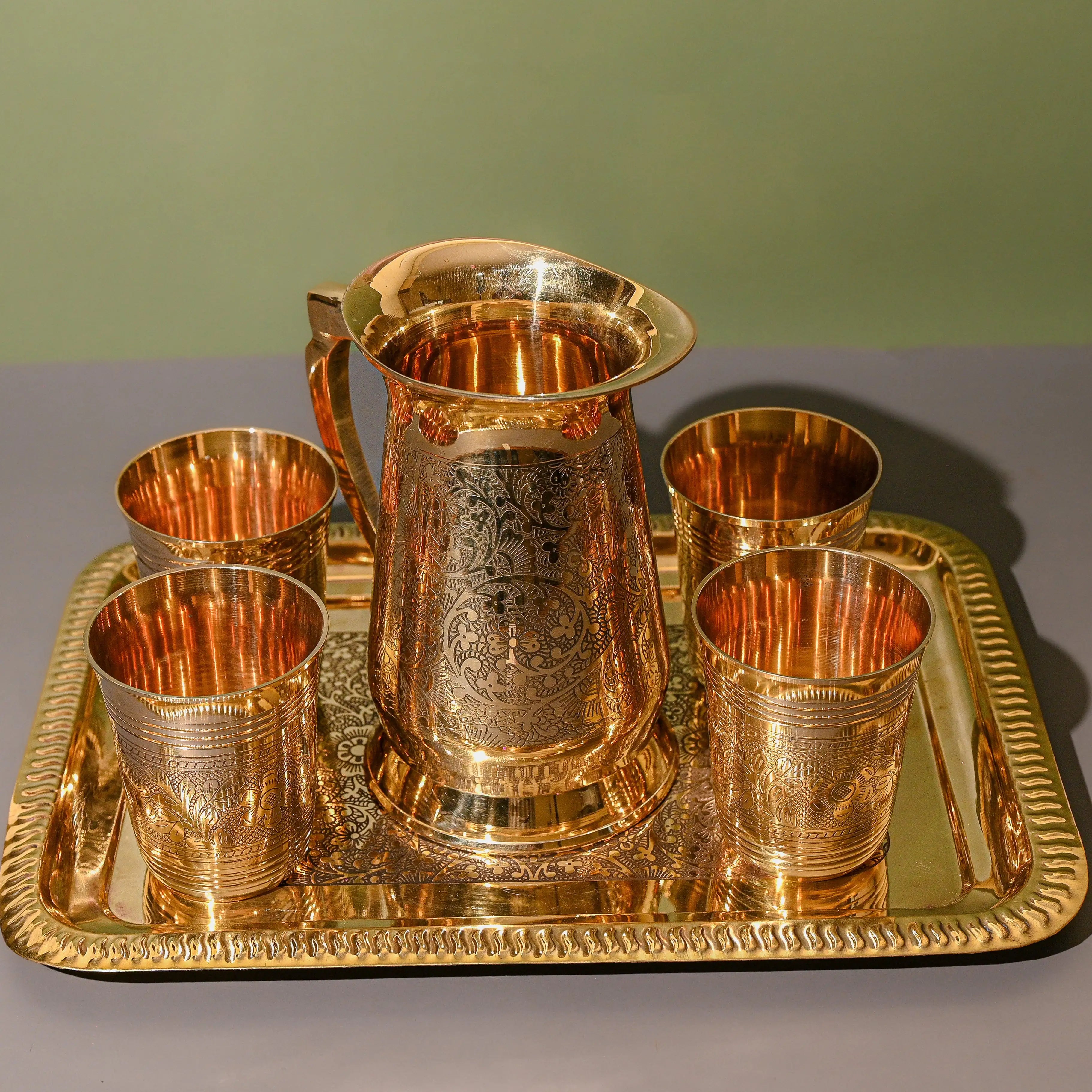 Brass Classic Etching Jug Set