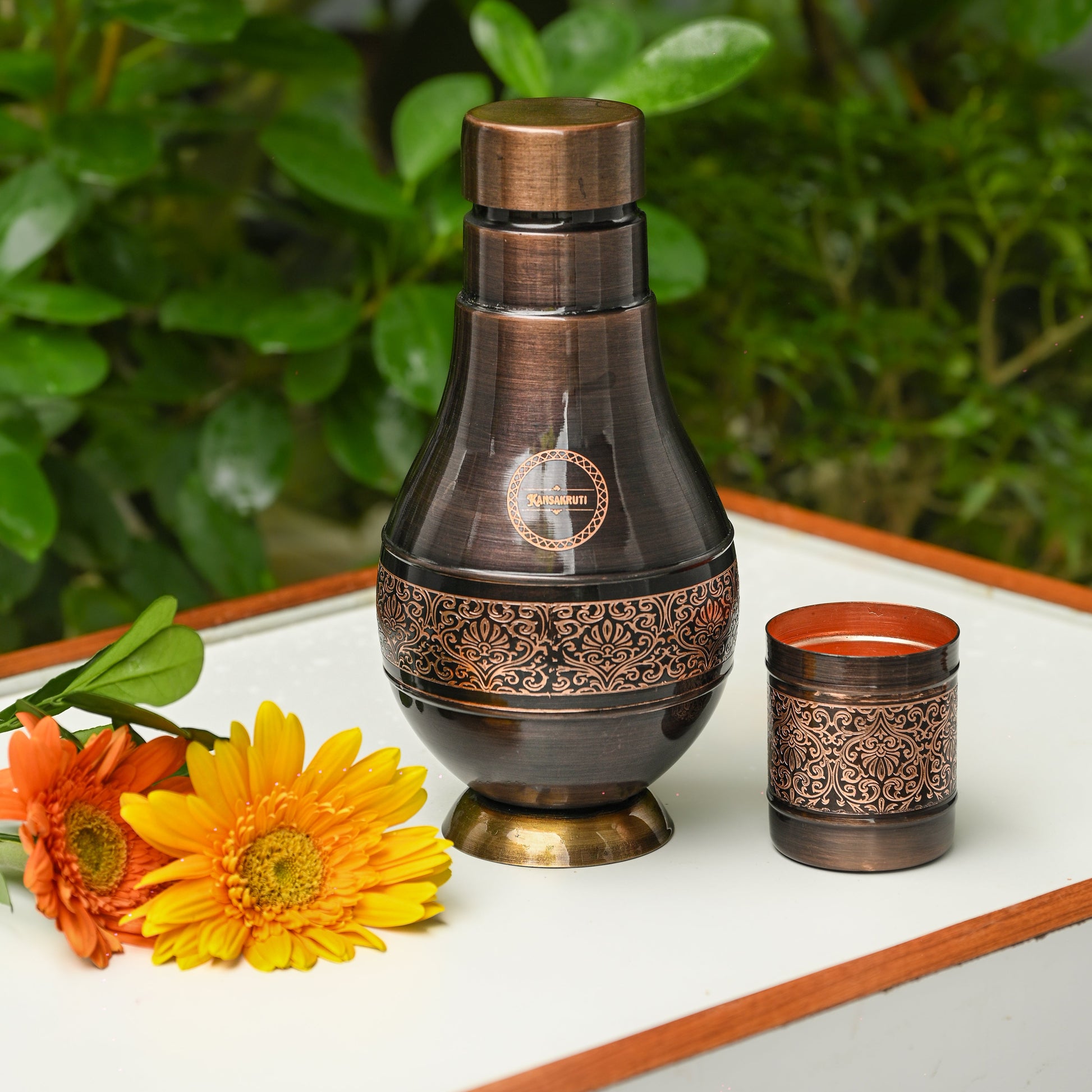 Antique Pear Copper Jar with Matching Glass
