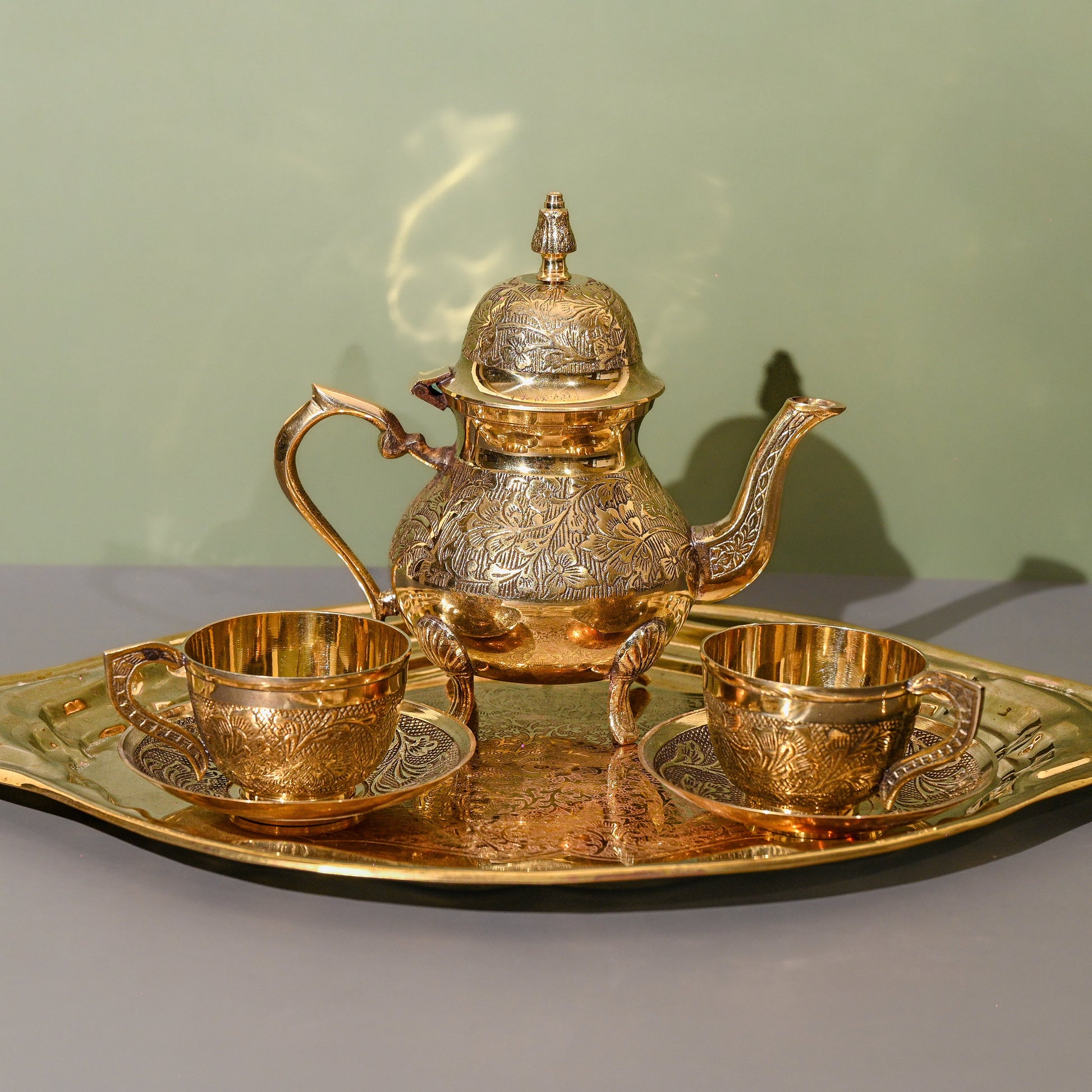 Brass Amboosed Kettle Set