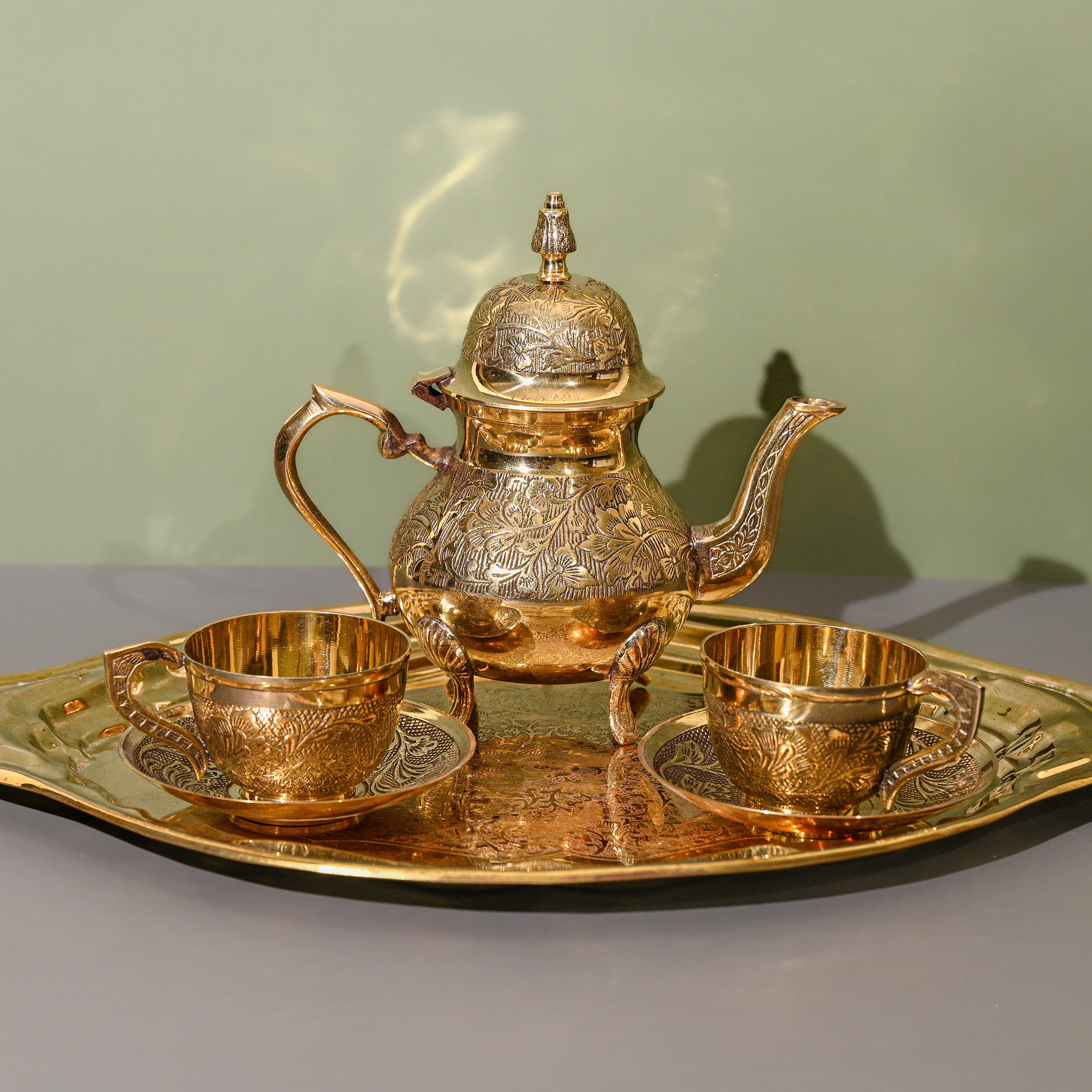 Brass Amboosed Kettle Set