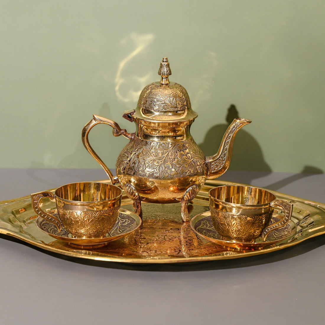 Brass Amboosed Kettle Set