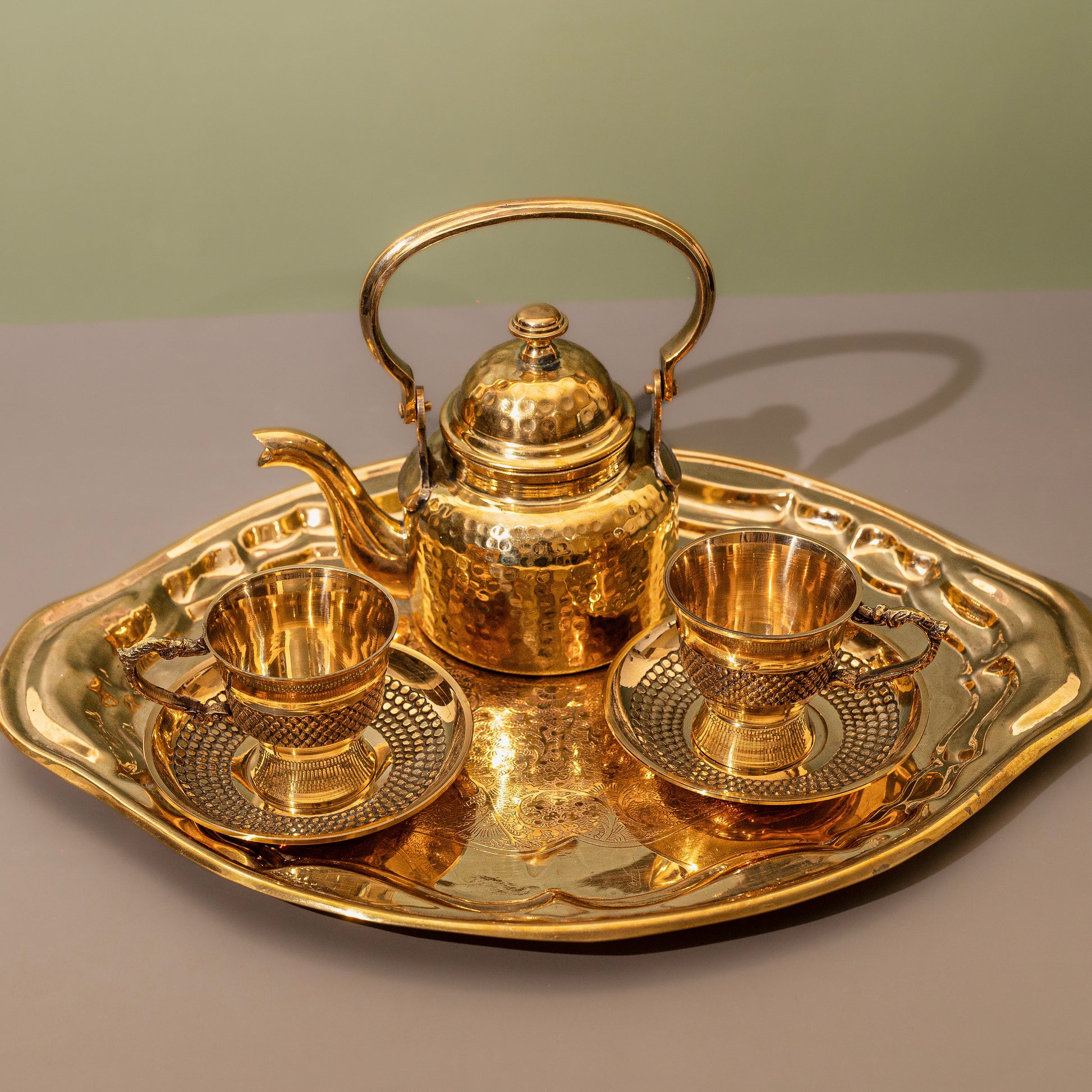 Brass Hammered Kettle Set