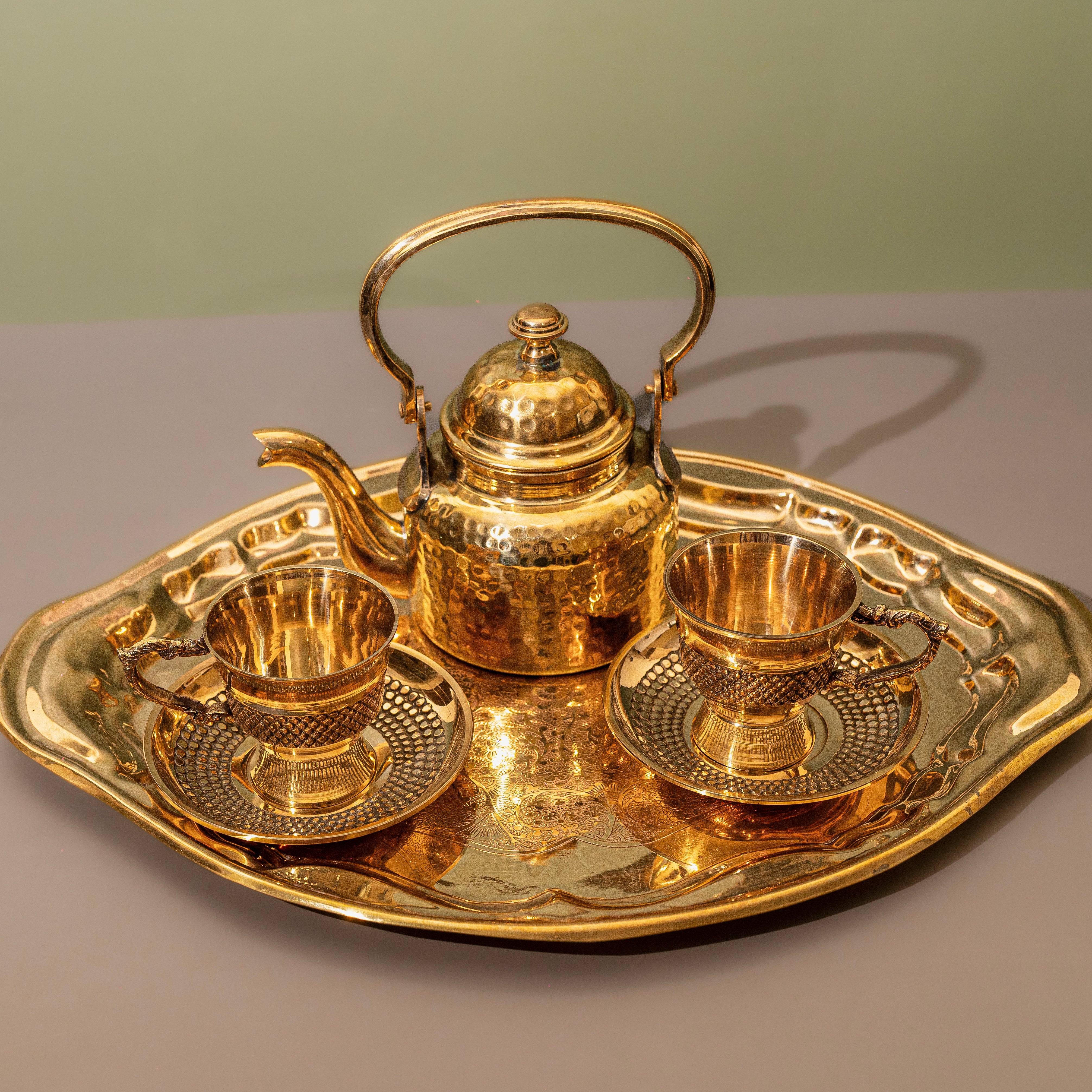Brass Hammered Kettle Set