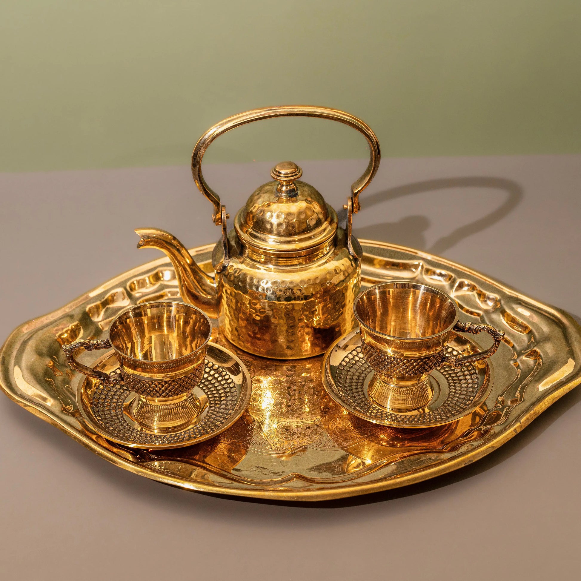 Brass Hammered Kettle Set