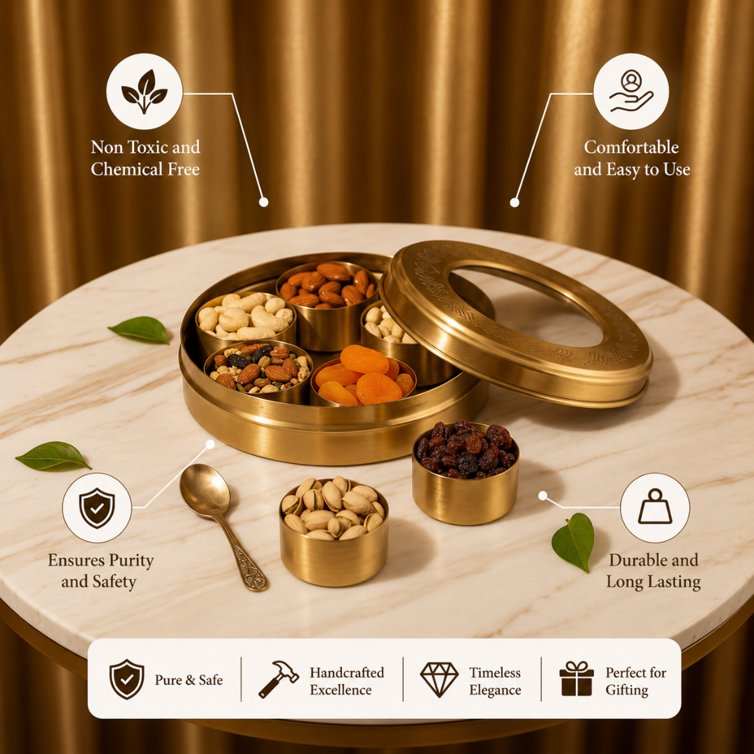 Brass See-Through Masala Box / Pital Masala Dabba - Clear Lid