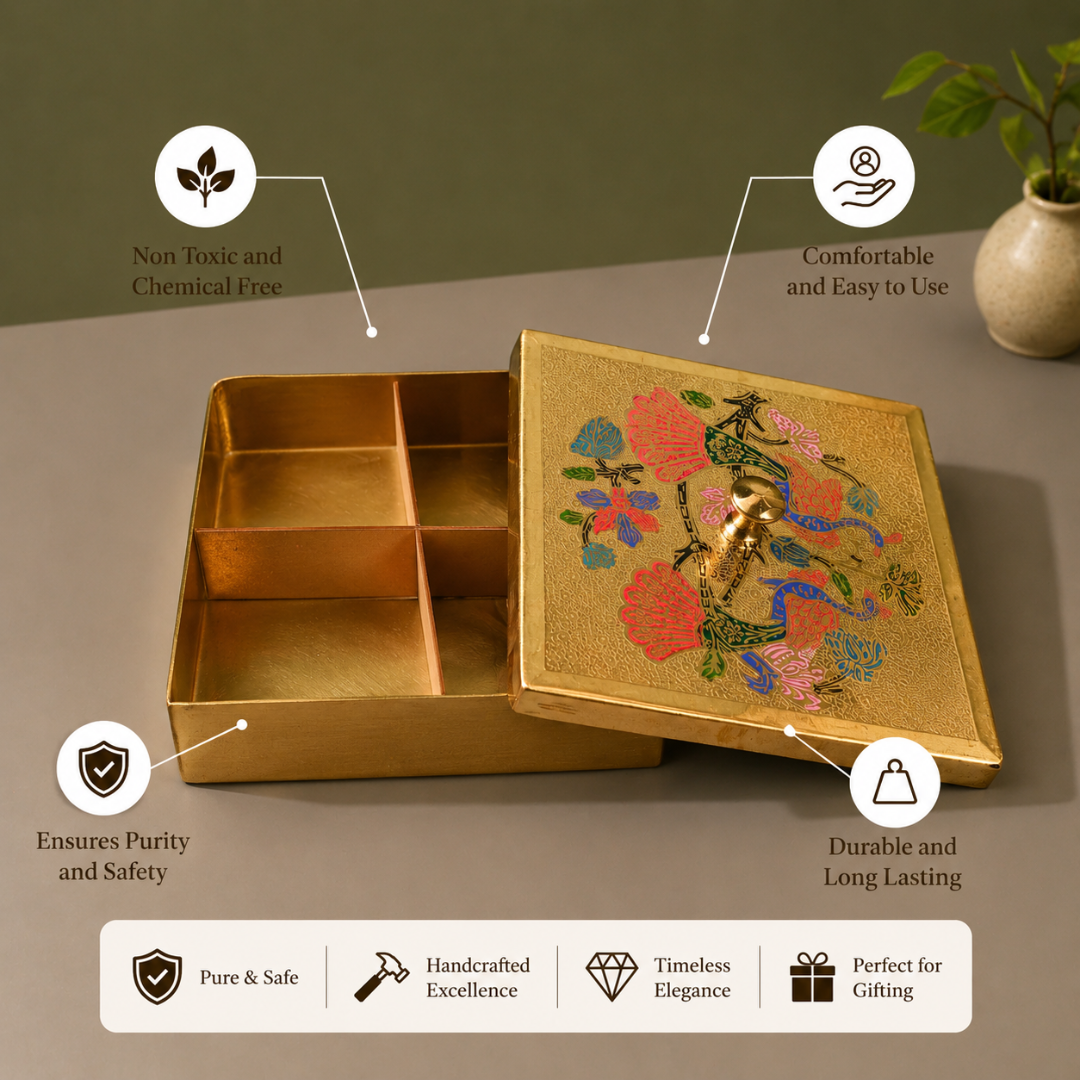 Brass Square Dry Fruit Box / Pital Mewa Dabba - Gift Box
