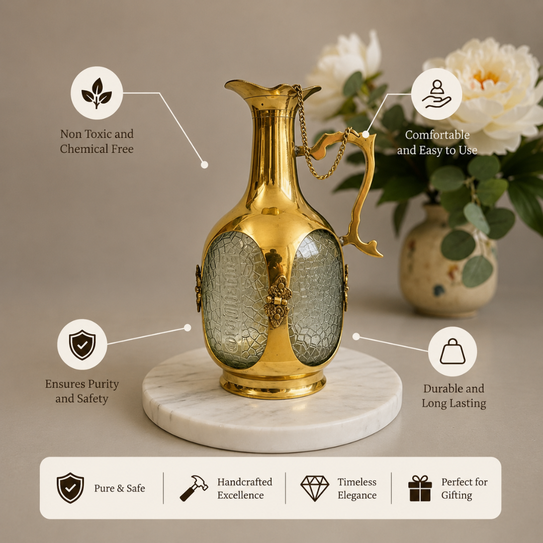 Brass Wine Bottle / Pital Sharab Bottle - Etched Design