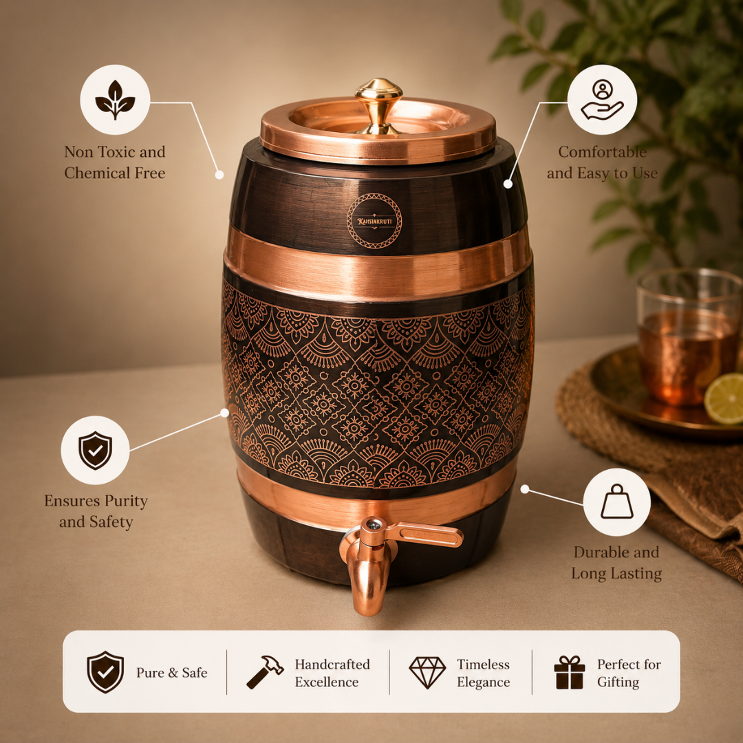 Pure Copper Antique Embossed Water Tank / Matka