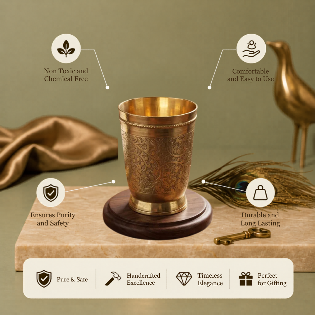 Brass Fancy Etching Glass / Pital Nakkashi Tumbler