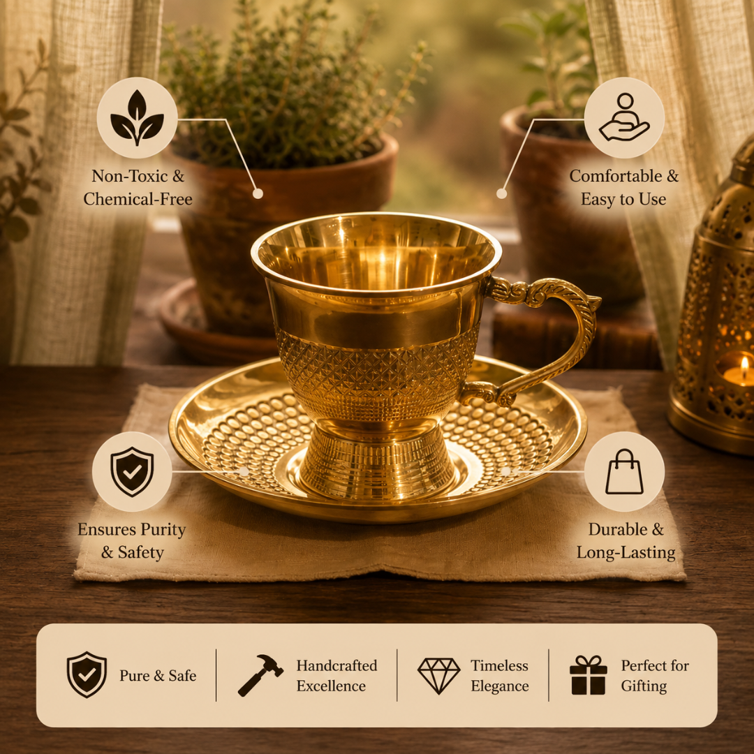 Brass Stoner Cup & Plate Set / Pital Cup Saucer