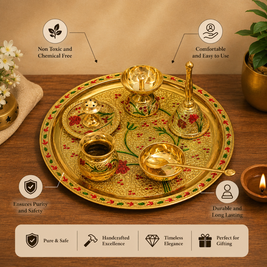 Premium Brass Puja Thali Set / Pooja Items - Handcrafted