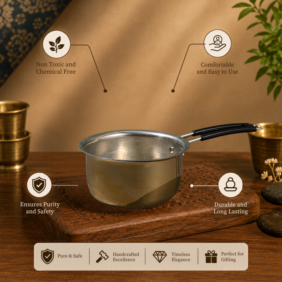 Brass Kalai Saucepan / Pital Milk Pan - Tin-Coated Inside