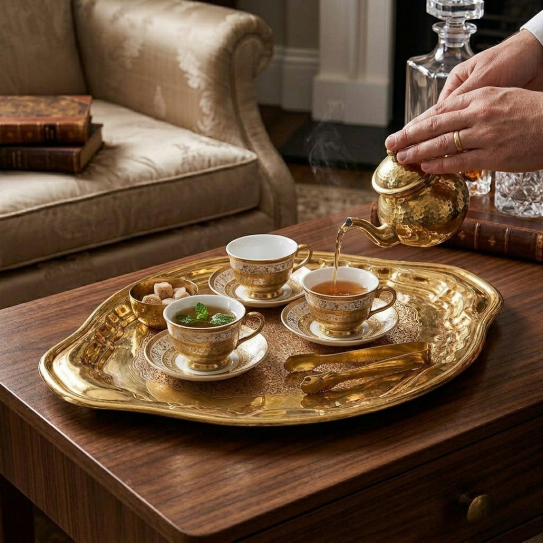 Brass Designer Serving Tray / Pital Tray - Premium Finish